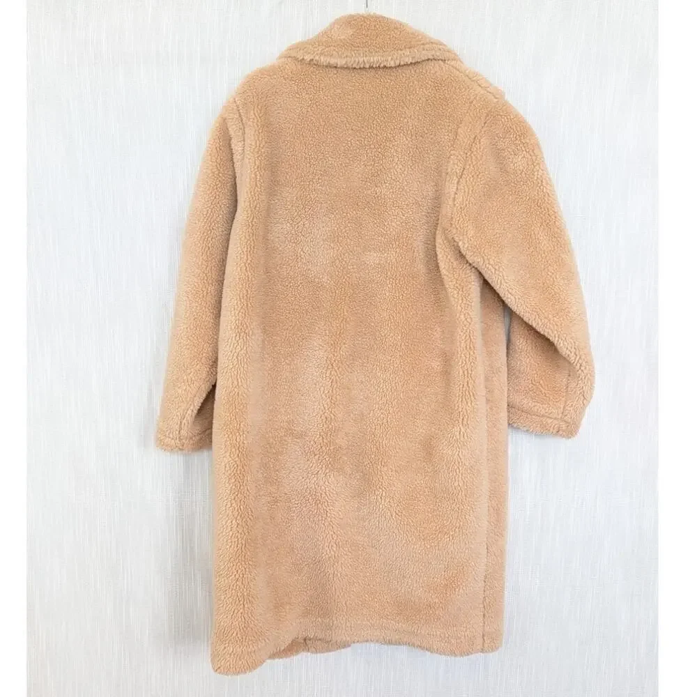 Alo Fur Oversized Sherpa Teddy Trench Coat Womens 2XS Camel Plush Sherpa Long